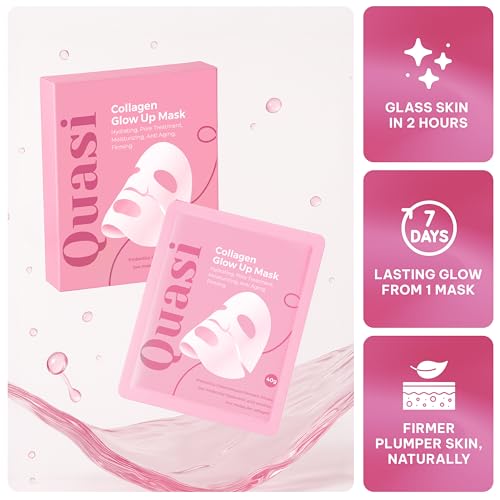 Quasi Bio-Collagen Face Mask Overnight – Hydrating Korean Sheet Mask – Niacinamide & Low Molecular Collagen – Firming & Smoothing Skincare for All Skin Types – 4 Masks