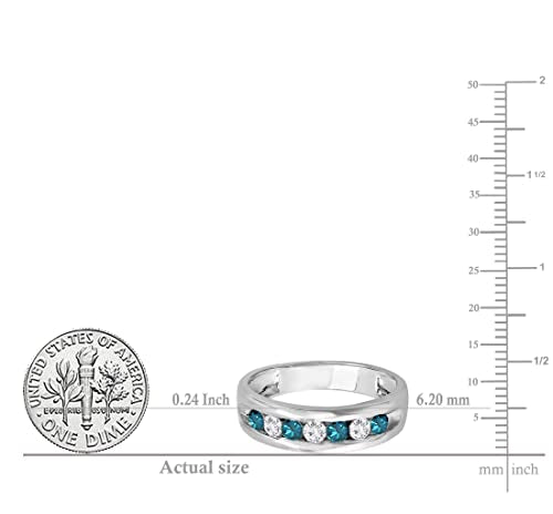 Dazzlingrock Collection 0.85 Cttw Round White & Blue Diamond Mens Anniversary Wedding Ring, 14K Solid White Gold, Size 9