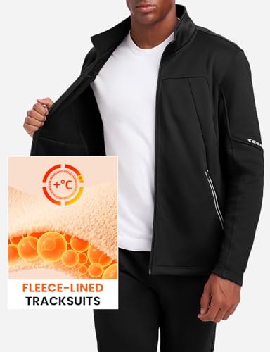 TBMPOY Men's Tracksuits Fleece Lined Sweatsuits 2 Piece Set Outfits Warm up Athletic Sports Casual Full Zip Jogging Suit Black XL