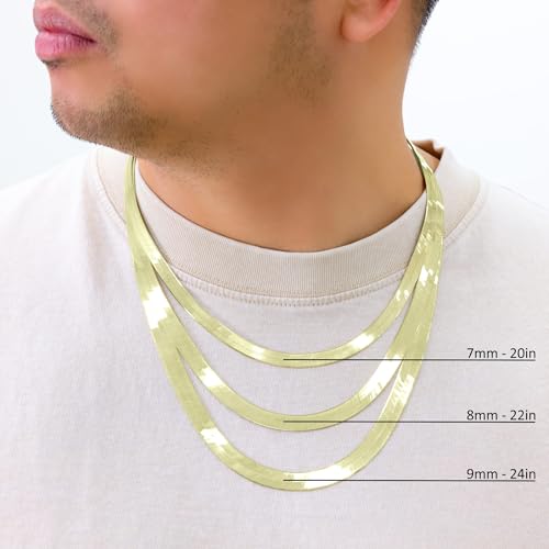 Nuragold 10K Real Yellow Gold Herringbone Chain Flexible Necklace (3mm-9mm) - 18",8mm