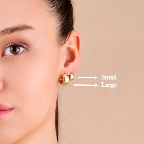 10K Solid Gold Chunky Huggie Earrings, Real Gold Simple Plain Huggie Hoop Earrings, Thick Earrings - Serena Sparkles (Large Complete Yellow Gold)