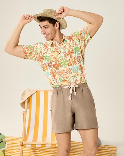 maamgic Mens 100% Linen Shorts Casual Drawstring Elastic Waist, Breathable Summer Shorts for Men Beach Vacation with Pockets Dark Khaki