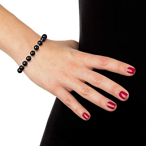 Belacqua Round Natural Black Onyx Bracelet in 10K Gold Beads