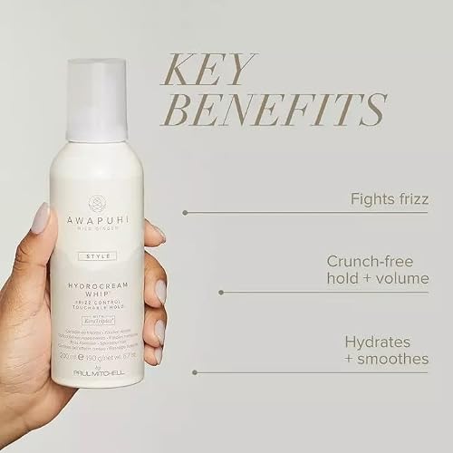 Awapuhi Wild Ginger by Paul Mitchell HydroCream Whip Mousse, Frizz Control, Touchable Hold, For All Hair Types, 6.7 oz.