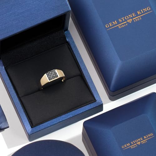 Gem Stone King 10K Yellow Gold Round Black Diamond Ring for Men (Size 13)