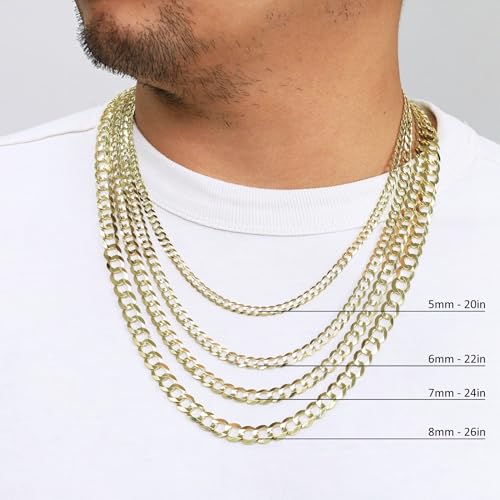 Nuragold 14K Real Yellow Gold Cuban Curb Solid Italian Link Chain Necklace - 24",7mm