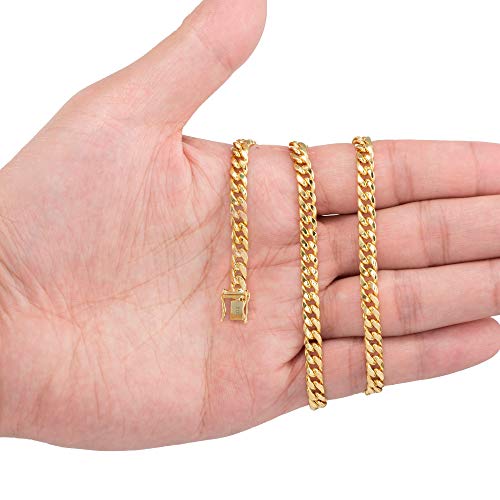 Nuragold 10k Real Yellow Gold Miami Cuban Link 5mm Chain Italian Necklace - 20"