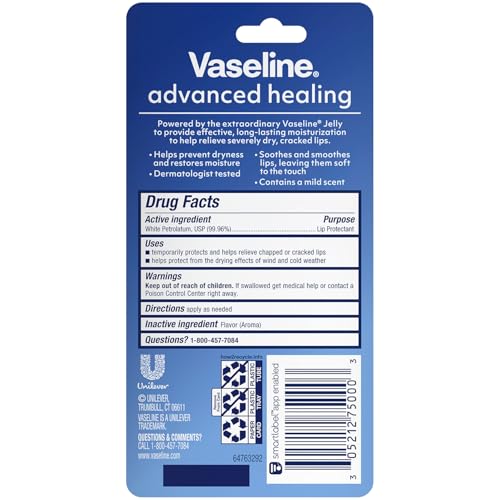 Vaseline Lip Therapy Advanced Healing Lip Moisturizer 3-Pack, 0.35 Oz Ea
