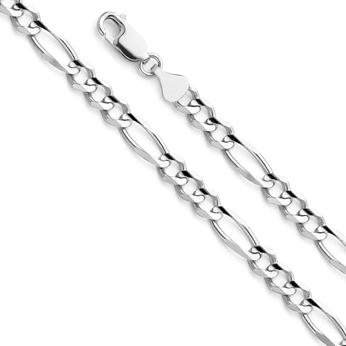 14k REAL White Gold Solid Men's 4.5mm Figaro 3+1 Concave Chain Bracelet with Lobster Claw Clasp - 7.5"