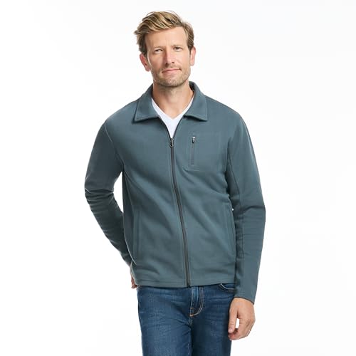 SAKS FIFTH AVENUE Men's Pique Premium Knit Full Zip, Classic-Fit & Richly Detailed, Navy, Large