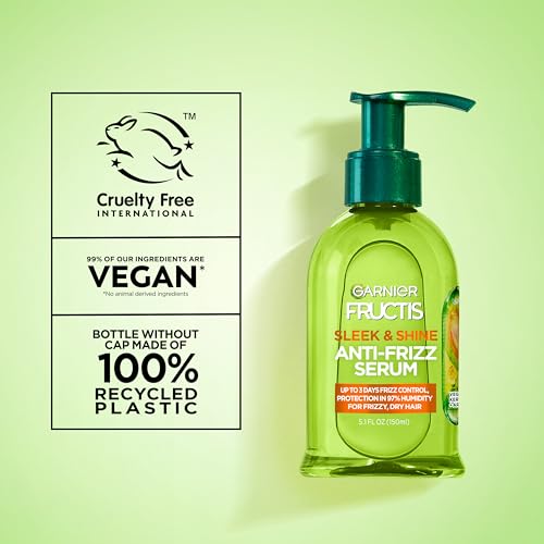 Garnier Fructis Sleek & Shine Anti-Frizz Hair Serum for Frizzy, Dry Hair, Leave-In Argan Oil Infused Formula with Up to 72HRs of Frizz Control, Smooths Flyaways & Boosts Hair Shine, 5.1 Fl Oz (2 Pack)