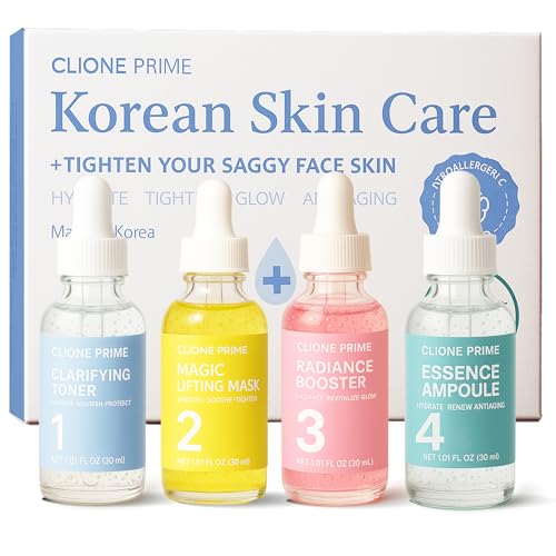 Korean Skin Care Set For Women - Gift For Women Korean Anti-Aging Skin Care Products Lifting, Firmness & Hydration Essence, Mask, Booster & Ampoule Set for Radiant Smooth Looking Skin