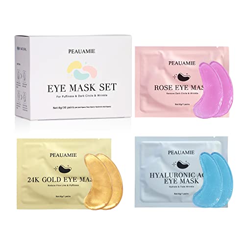 PEAUAMIE Under Eye Patches Gold and Hyaluronic Acid for puffy eyes,Rose Eye Masks for Dark Circles and Puffiness skin care Smooth Wrinkles products 30 Pairs