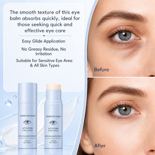 2Pcs Under Eye Balm, Lift & Firm 3-in-1 Multi Balm Stick With Collagen Extract, Eye Care Stick for Dark Circles, Puffiness, and Fine Lines, Hydrating, Smoothing, and Refreshing