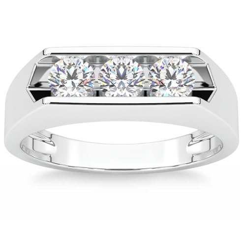 P3 POMPEII3 Pompeii 1 1/2ct Diamond Three Stone Mens Wedding Ring in 14k White or Yellow Gold - Size 11