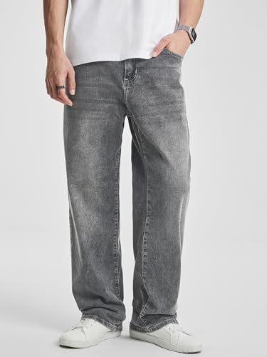 JMIERR Mens Denim Baggy Jeans Relaxed Fit Work Pants for Men Outdoor Casual Quiet Luxury Pants, L, Gray