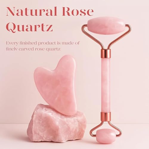 BAIMEI IcyMe Rose Quartz Roller & Gua Sha Facial Tool Set for Depuffing