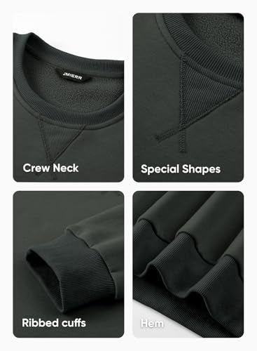 JMIERR Mens Fleece Long Sleeve Crewneck Sweatshirts Sherpa Lined Fall Winter Pullover Sweaters Shirts, L, Dark Grey