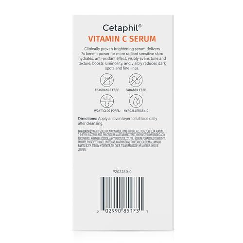 Cetaphil Vitamin C Serum for Dark Spots, Niacinamide, Fragrance Free, 1 Fl Oz