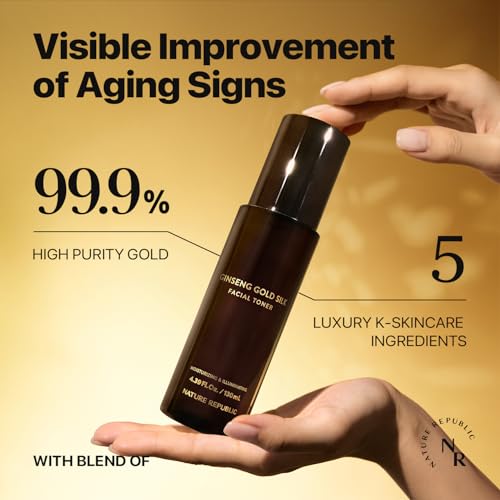 Nature Republic Ginseng Gold Silk Facial Toner | Hydrating Glow Toner, Niacinamide & Silk Amino Acid, Royal Jelly Extract, Korean Skin Care for All Skin Types 130 ml / 4.39 Fl. oz.