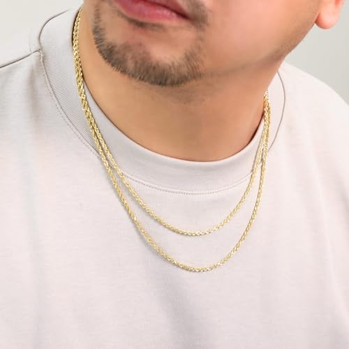 Nuragold 14k Real Yellow Gold Rope Chain Solid Diamond Cut Necklace - 2mm - 20"