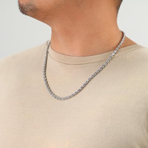 Nuragold 10K Real White Gold Rope Chain Diamond Cut Necklace (1.5mm-7mm) - 26",5mm