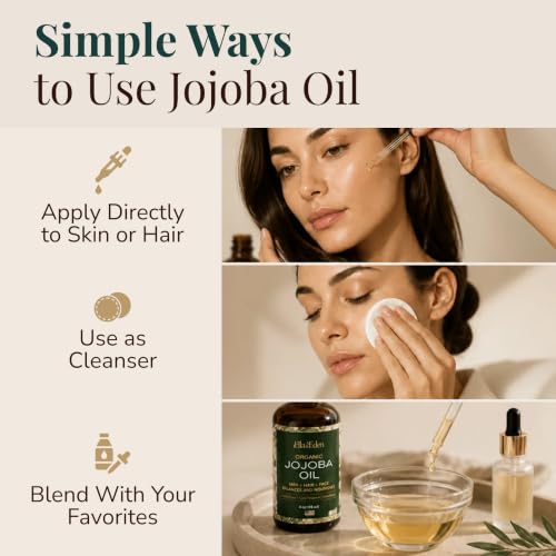 Organic Jojoba Oil, 100% Pure Cold-Pressed for Face, Skin & Hair, 4 Oz