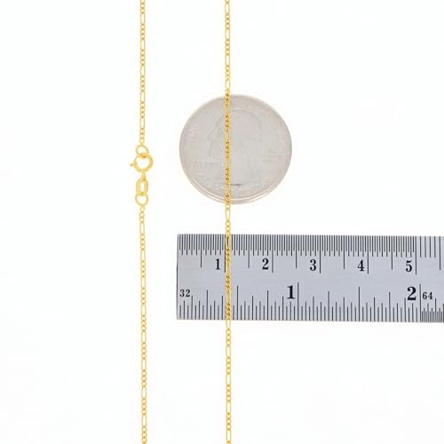 Nuragold 14k Real Yellow Gold Figaro Link 1.2mm Dainty Women Chain Necklace - 22"