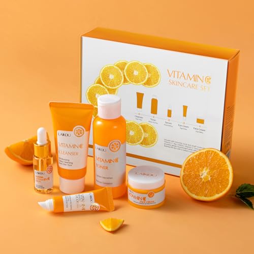 LAIKOU Vitamin C Skin Care, Skin Care Set Beginner Kit TSA-friendly 5pcs