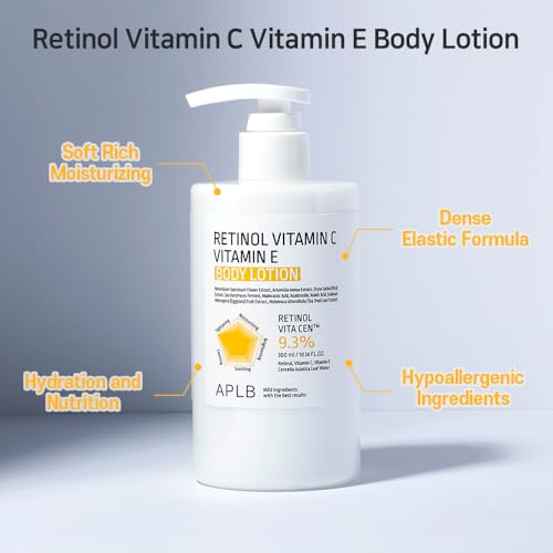 APLB Retinol Vitamin C Vitamin E Body Lotion | RETINOL VITA CEN™ 9.3% 10.14 FL.OZ/Korean Skincare, Long lasting hydration, Wrinkle Care, Revitalize for gentle and improve skin texture