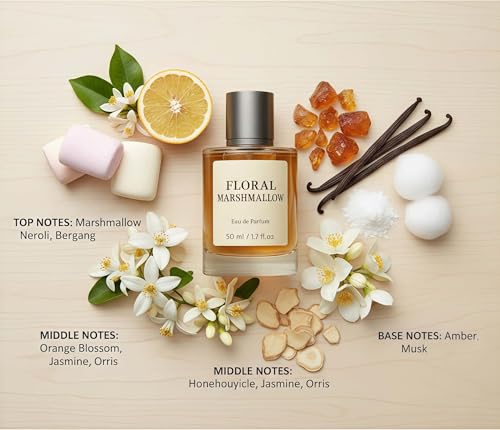 Floral Marshmallow Eau de Parfum for Women, Long-Lasting Gourmand，1.7 Oz