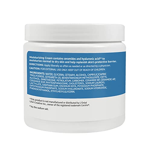 Amazon Basics Moisturizing Cream for Face and Body, Fragrance-Free, with Ceramides, Hydrating for Dry Skin, 16 Ounces, 1-Pack