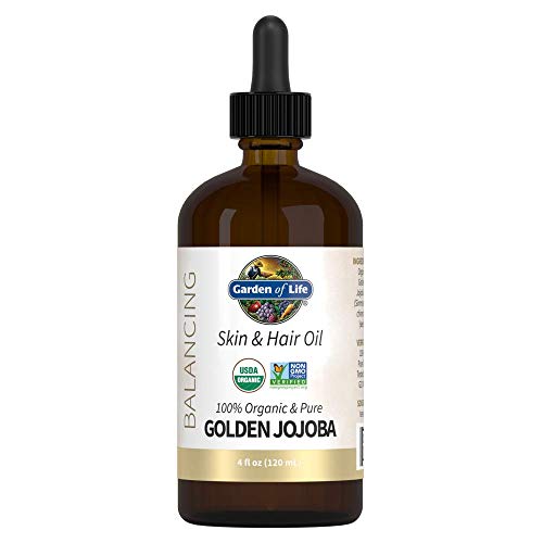 Garden of Life Jojoba Oil 100% Organic & Pure Golden Jojoba Oil for Hair, Skin and Face - Cold Pressed Body Oil, Massage, or Use as a Carrier Oil for Making Lip Balms & Body Butters, 4 fl