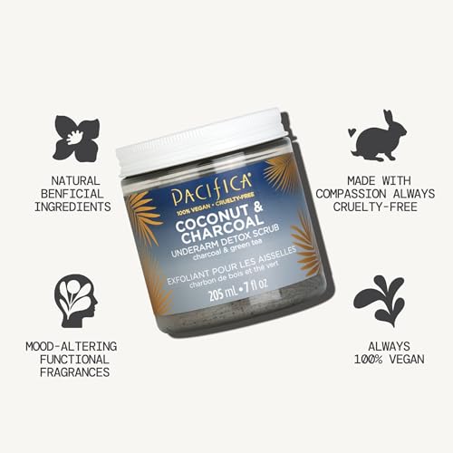 Pacifica Underarm Body Scrub - Armpit Detox Coconut & Charcoal Deodorant– Exfoliating & Nourishing for Natural Deodorant Users – Aluminum-Free & Safe for Sensitive Skin, Vegan & Cruelty-Free, 7 fl oz