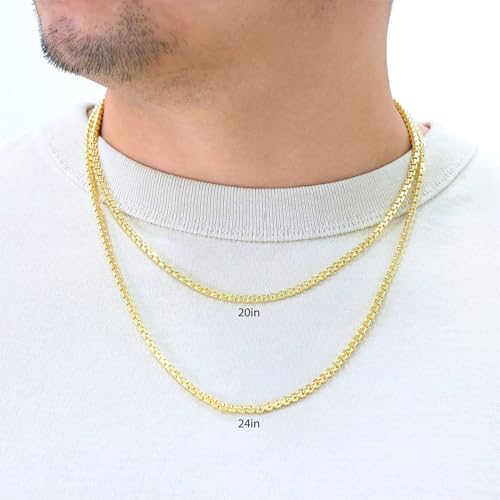 Nuragold 10K Real Yellow Gold Round Box 3.5mm Venetian Link Chain Necklace - 20"