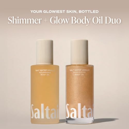 Saltair Shimmering Body Oil – Scented Dry Oil Moisturizer with Light-Reflecting Pearl Pigments – Moisturizing Glow for All Skin Types – Salt Water Vanilla, 4oz