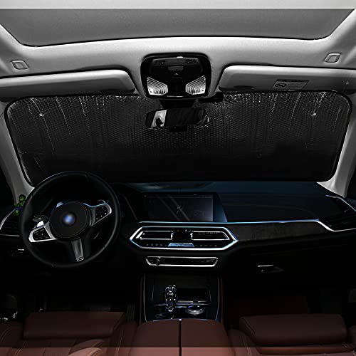 Black Gold Leopard Skin Car Windshield Sun Shade Foldable Luxury Auto Front Window Sunshade, Accordion Folding Sun Visor Shield Protector Blocks UV Rays for SUV Trucks 55x27.6 inch