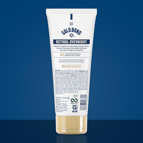 Gold Bond Age Renew Retinol Overnight Body & Face Lotion, Retinol Face and Body Lotion with Peptide Complex, 7 oz