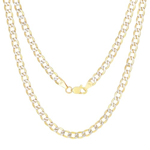 Nuragold 14k Real Yellow Gold Cuban Curb 4.5mm Pave Dia-Cut Chain Necklace - 16"