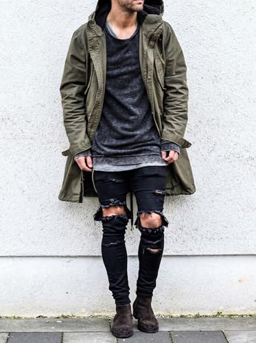 HUNGSON Men's Ripped Skinny Jeans Stretchy Slim Fit Jeans Pants for Men