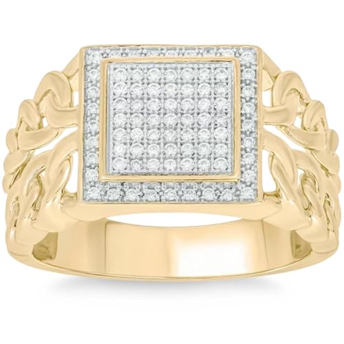 P3 POMPEII3 Pompeii 1/3Ct TW Diamond Men's Chain Cuban Link Ring 10k Yellow Gold 9mm Wide - Size 11