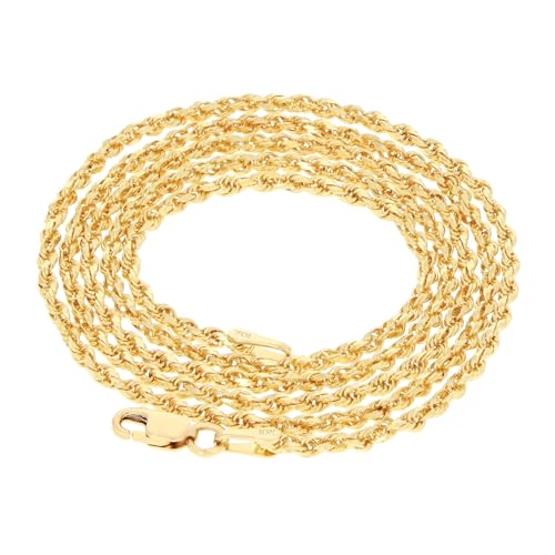 Nuragold 10k Real Yellow Gold Rope Chain 1.8mm Diamond Cut Italian Necklace - 18"