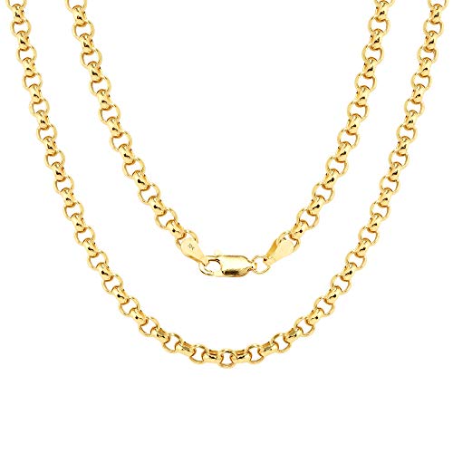 Nuragold 10k Real Yellow Gold Cable 4mm Rolo Circle LInk Chain Necklace - 18"