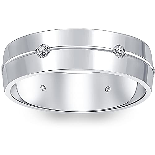 P3 POMPEII3 Pompeii Mens Comfort Fit Bezel Diamond Wedding 14K White Gold Band Ring - Size 11.5