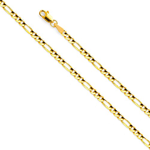 14k REAL Yellow Gold Solid Men's 4.5mm Figaro Chain Necklace with Lobster Claw Clasp - 22"