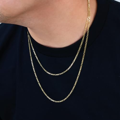 Nuragold 10K Real Yellow Gold Figaro Solid Link Chain Necklace Men & Women - 24",2.25mm