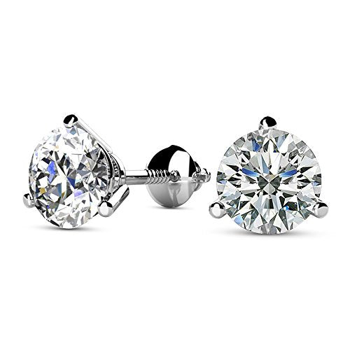 Houston Diamond District 4 Carat IGI Certified Natural Round Brilliant Solitaire Diamond Stud Earrings for Women 14K White Gold 3 Prong Martini Cocktail Screw Back (F-G Color SI1-SI2 Clarity)