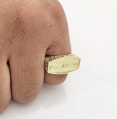 AMZ Jewelry 10K Yellow Gold Last Supper Ring For Men Solid Gold Ring Size 7