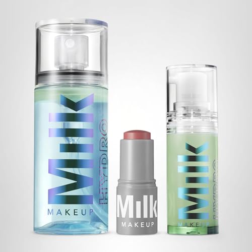 Milk Makeup Mini Must-Haves Set – Includes 12HR Hydrating Face Primer (.33oz) + 12HR Setting Spray for Gripping Makeup (1.69oz) and Multi-Use Cream Blush Stick + Lip Color in Werk (Dusty Rose, 0.10oz)