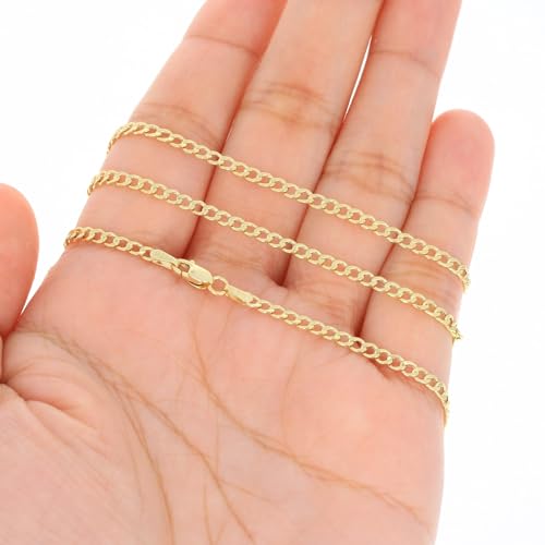 Nuragold 14k Real Yellow Gold Cuban Curb Link 2.5mm Chain Bracelet/Anklet - 9"